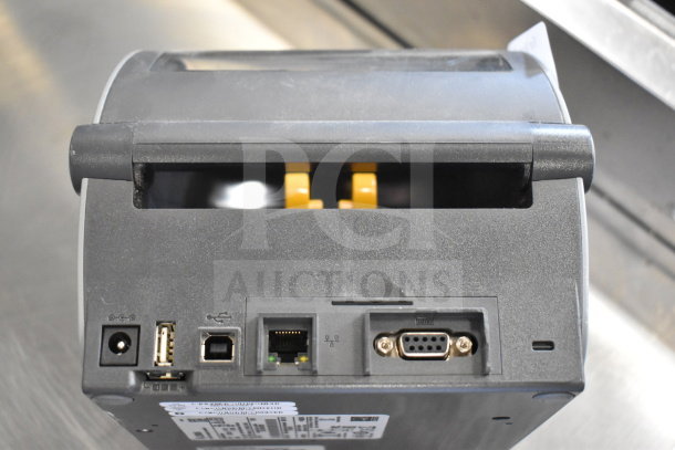 Zebra ZD620 Desktop Direct Thermal Barcode Printer with visible USB, Ethernet, and serial ports. Good condition.