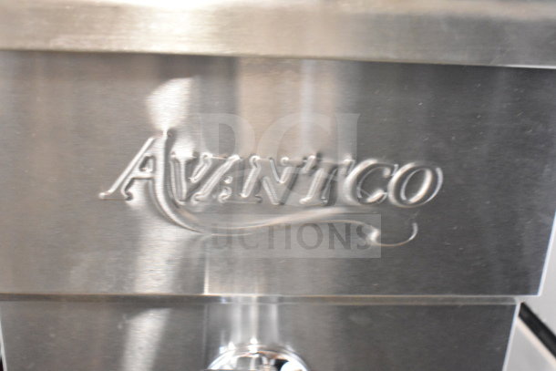 Brand new Avantco 177F200 15 lb. electric fryer, scratch and dent, embossed logo, stainless steel finish.