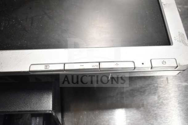 Set of 6 computer monitors including Dell and HP, visible control buttons, pre-owned condition, valuable tech lot.