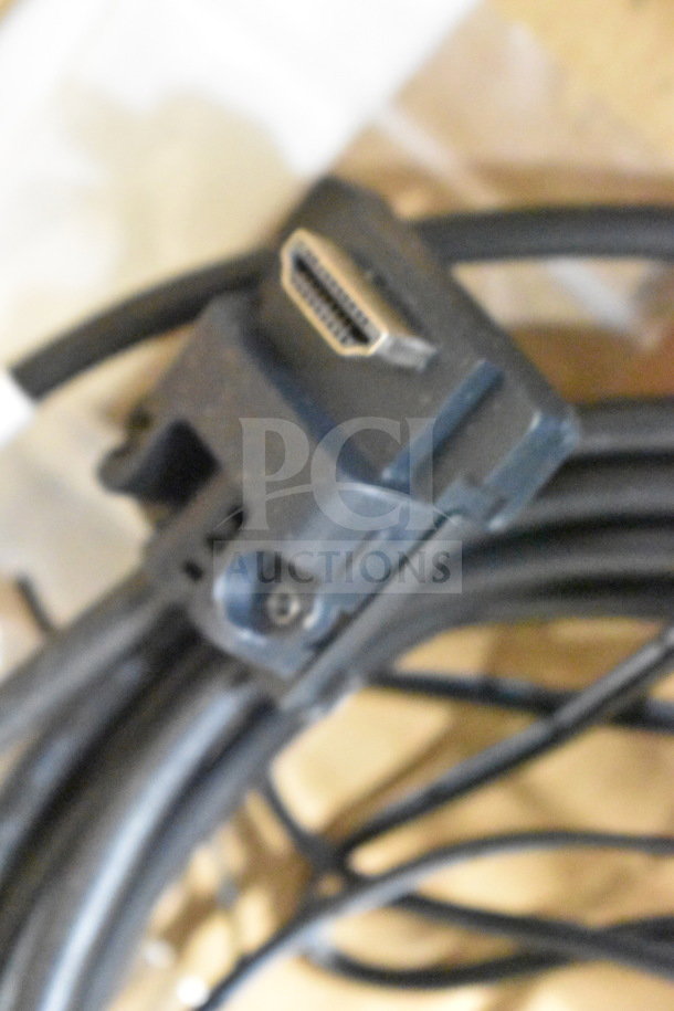 A bundle of cables with a connector, likely for Ingenico ISC250 credit card reader, emphasizes connectivity features.