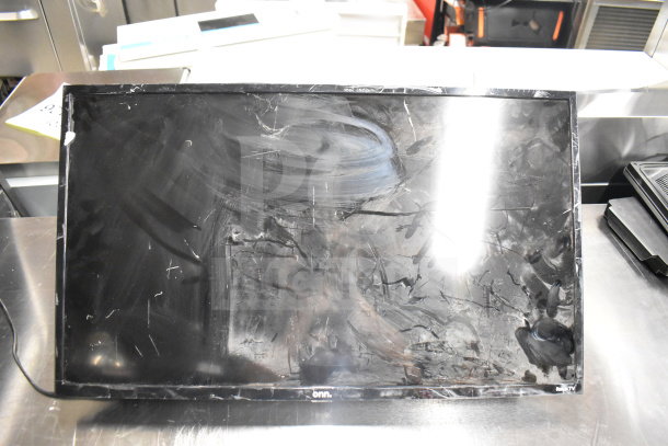 8 monitors, including Toshiba, HP, and Onn. Some display visible wear and scratches. Sold as a lot, bid multiplier applies.