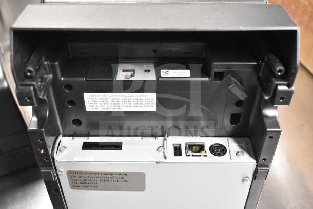 Receipt printer featuring configuration labels and connectivity ports, part of a 15-item auction bundle.