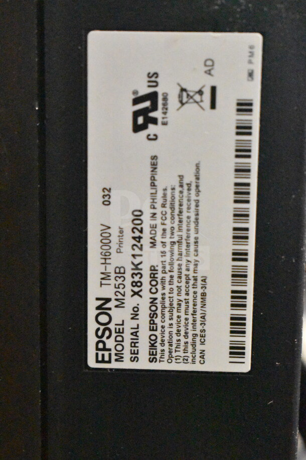 Epson TM-H6000V receipt printer, Model M253B, serial X83K124200, made in Philippines. Part of 15 various items auction.