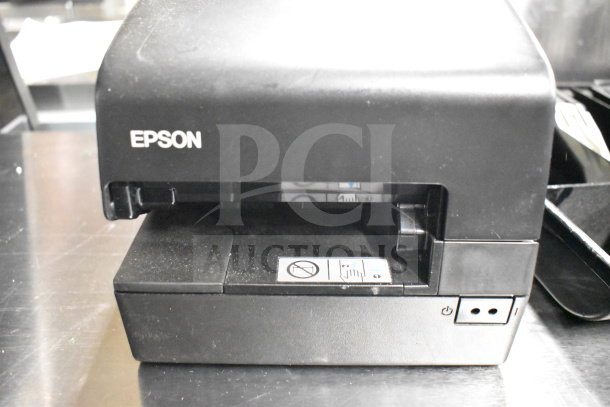 Epson receipt printer in used condition, part of a lot with 15 various items including a keyboard and credit card reader.
