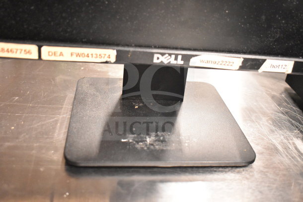 Dell monitor base with visible tags, part of a lot including receipt printer, keyboard, credit card reader, and cash drawer insert.