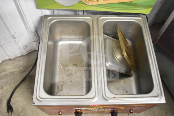 Nemco Countertop 2 Well Food Warmer, 120V, 1 Phase, features stainless steel construction, includes lids, used condition.