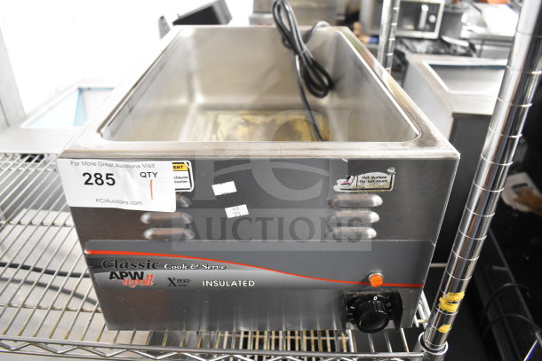 APW Wyott CW-2Ai countertop food warmer, stainless steel, insulated, 120 volts, control dial, good condition, model label visible.