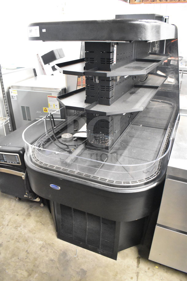 Federal Commercial Floor Style Island Grab N Go Merchandiser, black, multiple shelves, good condition, ideal for retail.