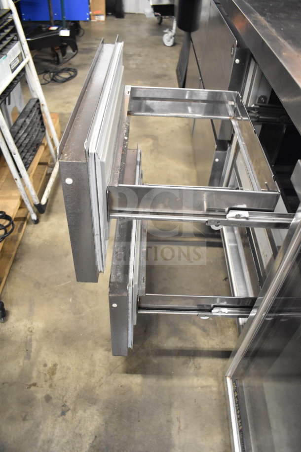 2017 Delfield GUR72P-D Commercial Cooler, 6-drawer, stainless steel, undercounter, 115V, 1 phase, open drawers shown.