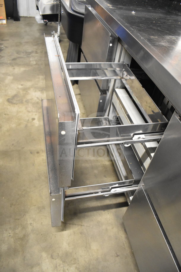 2017 Delfield GUR72P-D commercial 6 drawer undercounter cooler, stainless steel, 115 volts, open drawers, good condition.