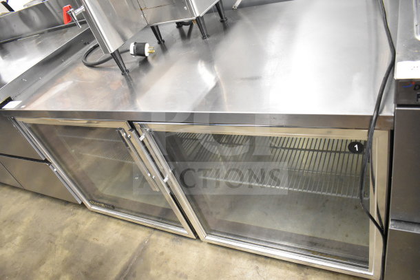 True TUC-60G undercounter cooler merchandiser, 2 glass doors, stainless steel finish, 115V, 1 phase, excellent condition.