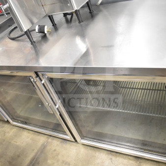 True TUC-60G undercounter cooler merchandiser, 2 glass doors, stainless steel finish, 115V, 1 phase, excellent condition.