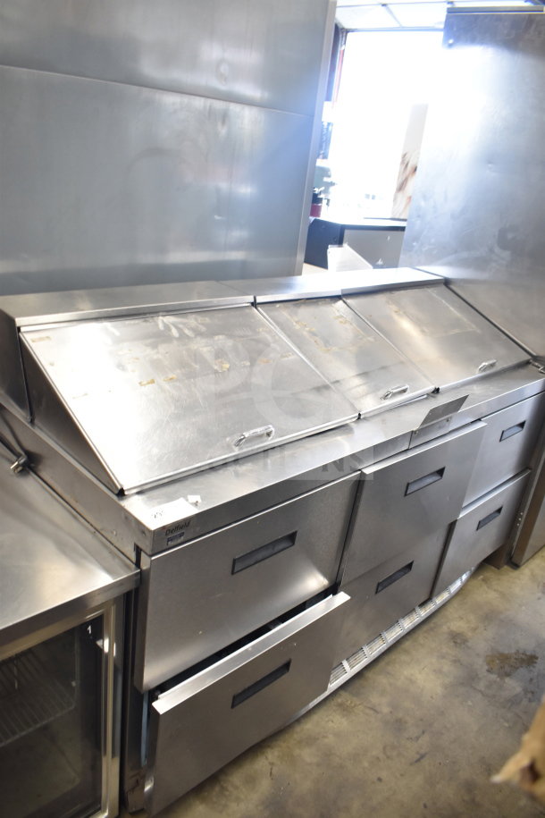 2017 Delfield D4472N-30M prep table, stainless steel, 6 drawers, bain marie top, 115V, commercial use, good condition.