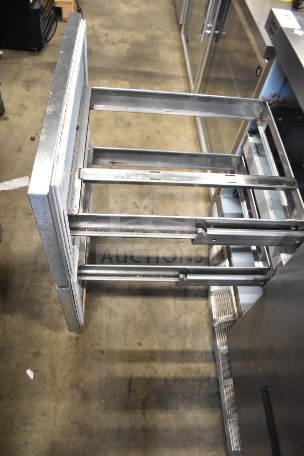 2017 Delfield D4472N-30M prep table frame, showing drawer slides. Stainless steel, fair condition, 115 volts, 1 phase.