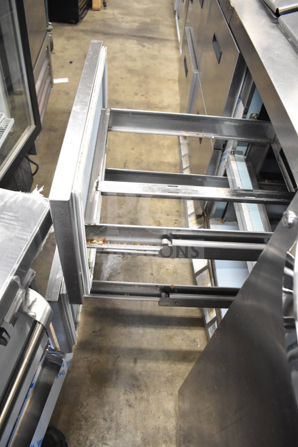 2017 Delfield D4472N-30M prep table, stainless steel, six drawers, 115V, in used condition, drawer open view.