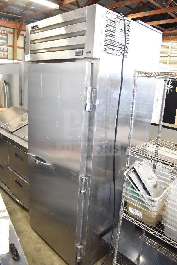 2017 True STA1FRI-1S commercial single door roll-in rack cooler in stainless steel. 115 volts, 1 phase. Good condition.