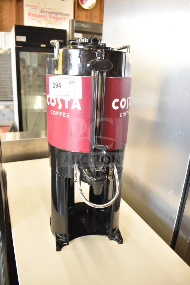 Bunn TF SERVER 44050.0001 ThermoFresh 1.5 Gallon Black Portable Server with Costa Coffee branding, visible wear.