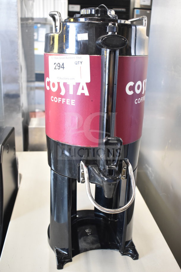 Bunn TF SERVER 44050.0001 ThermoFresh 1.5 Gallon Black Portable Server, red Costa Coffee branding, used condition.