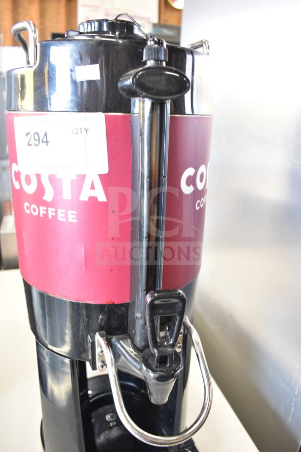 Bunn TF SERVER 44050.0001 ThermoFresh 1.5 Gallon Black Portable Server, Costa Coffee branding, minor wear visible.