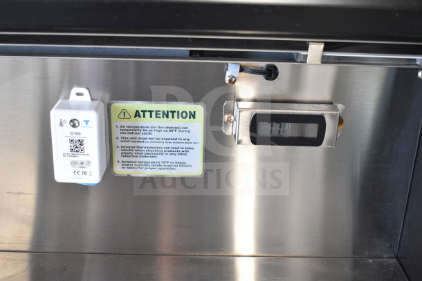 Turbo Air TOM-50SB-N display case, temp control panel, alert label, TempTag sensor, stainless steel finish.