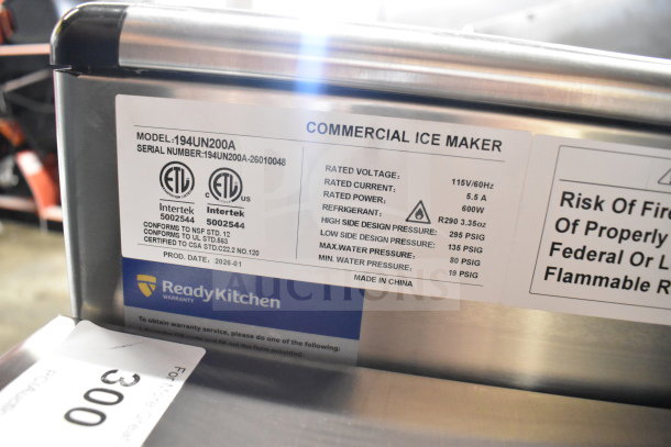 Brand new Avantco 194UN200A undercounter dishwasher, 115 volts, 1 phase. Scratch and dent condition. Tags show model and specs.