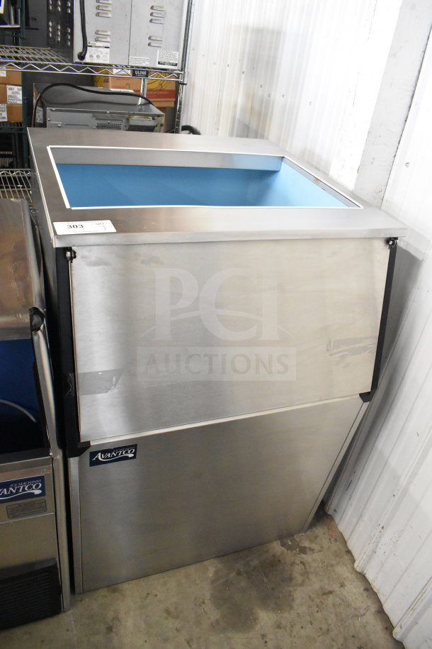 Brand new Avantco 194EBIN50030 30" stainless steel ice storage bin, 500 lb capacity, slight scratches, model label visible.