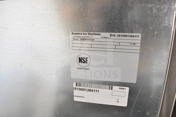 Alt text: Avantco 194EBIN50030 30" stainless steel ice storage bin, 500 lb capacity, brand new with scratches and dents, NSF label.