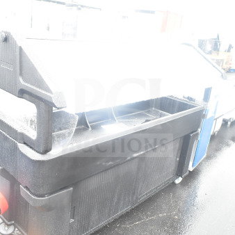 BRAND NEW SCRATCH AND DENT! Black portable buffet station with wheels, slight surface imperfections visible, ideal for events.