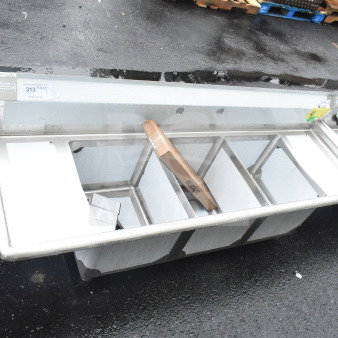 Brand new Steelton 522CS31416LR 66" sink, three compartments, two 12" drainboards, 14"x16"x12" bowls, scratch and dent condition.
