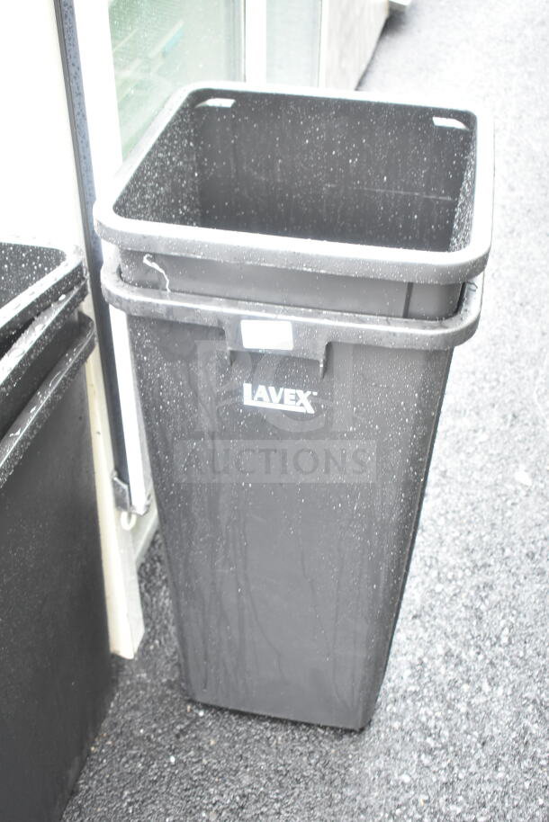 Black Lavex Slim Jim trash can, new with minor scratches, features durable construction. 7 more available in similar condition.