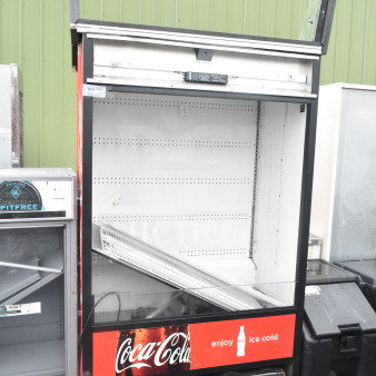 True TAC-48 commercial merchandiser, 208-230V, 1 phase, open-front design, Coca-Cola branding, used condition.