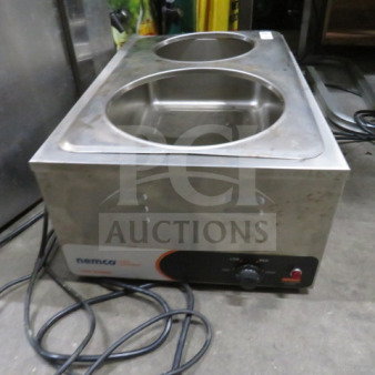 Nemco Model 6055A food warmer, 120 Volt, with adapter plate, stainless steel, visible control knob, pre-owned condition.