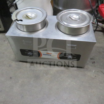 Nemco 6120A Dual 4qt Countertop Warmer, stainless steel, with temperature controls, 120 Volt, excellent condition.