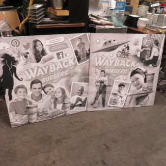 36x36 canvas pictures with vintage look, featuring Wayback Burgers theme. Two pieces, monochrome, excellent condition.