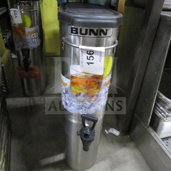 Bunn Slim Jim Satellite with lid, stainless steel, used condition, branded label, iced tea graphic, model: 156.