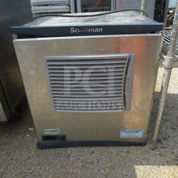 Scotsman Ice Maker CO522MA-1D, 115 Volt, 23x25x24 inches, stainless steel, front ventilation grill, Prodigy Plus logo.