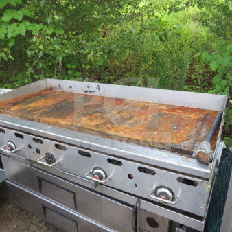Vulcan natural gas griddle, 60x30x16 inches, stainless steel, visible rust on cooking surface, used condition.