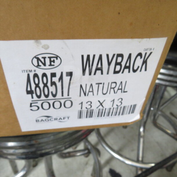 Case of 5,000 Wayback paper liners, natural color, 13x13 inches, visible label with item #488517 from Bagcraft.