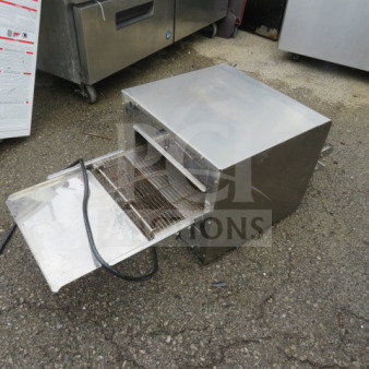 Omcan Infrared Conveyor Baker Oven, Model TS-7000, 240 Volt, shown in used condition with open conveyor tray.