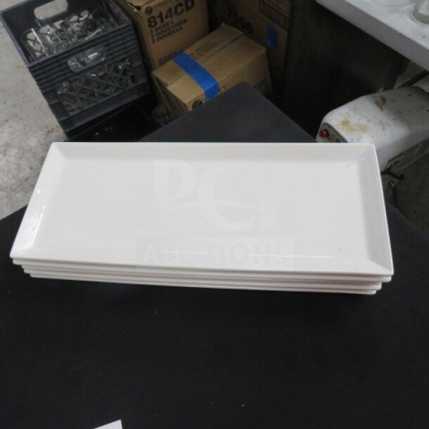 14.5x6 Krockery rectangular plates in white, stack of five, excellent condition.