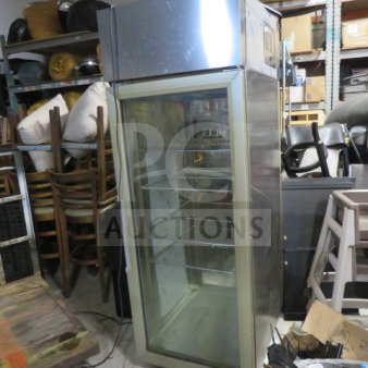 Delfield 1 Door Pass Thru Glass Display Cooler, Model CSRPT1P-G-I31, 4 Racks, 115V, $14,355, used condition.