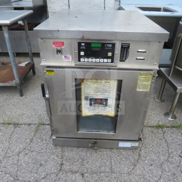 Winston CVAP CAT509GJ thermalizer oven on casters, stainless steel, 1 door, 208V, visible control panel, used condition.