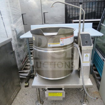 Cleveland Steam Jacketed Tilt Kettle, Model KET-20-T, stainless steel, industrial kitchen equipment, excellent condition.
