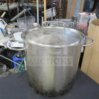 Vollrath Stainless Steel 27qt Stock Pot with Lid, Model 47723, used condition, durable cookware.