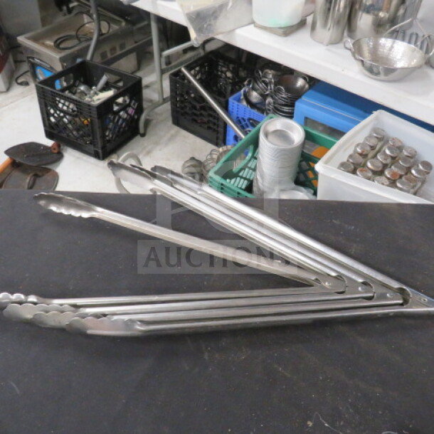 16-inch stainless steel tongs, model 4XBID, in excellent condition. Long length for versatile kitchen use.