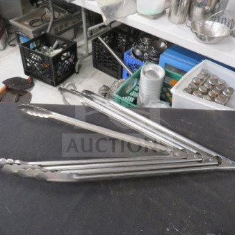 16-inch stainless steel tongs, model 4XBID, in excellent condition. Long length for versatile kitchen use.