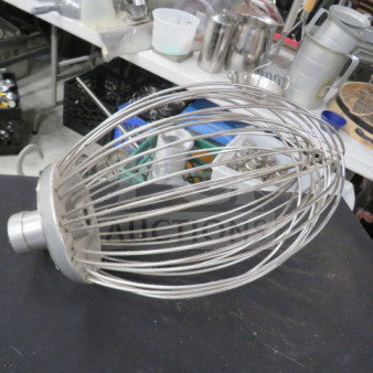 Stainless steel 30 quart whip, excellent condition, large commercial kitchen whisk with sturdy wires and robust attachment base.