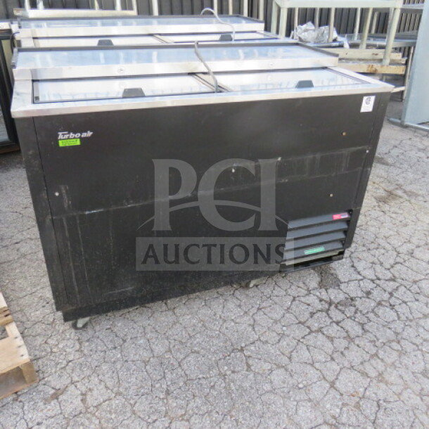 Turbo Air Bottle Box, Model TBC-50SB-N6, on casters. Measures 50x26.5x36 inches, 120 Volt. Used, good condition.
