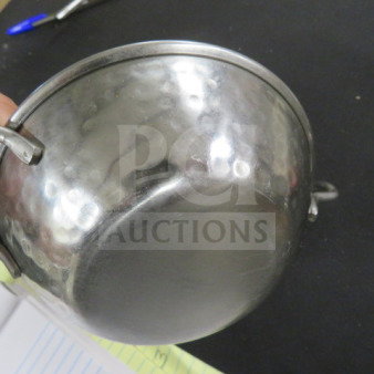 Stainless steel hammered 5.5-inch bowl with handles, reflective finish, excellent condition, model 10XBID, priced at $7.79 each.