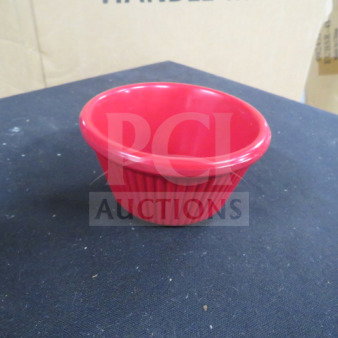 Acopa Red 4oz Ramekin, ceramic, ribbed texture, excellent condition, ideal for sauces or sides, auction ID: 12XBID.